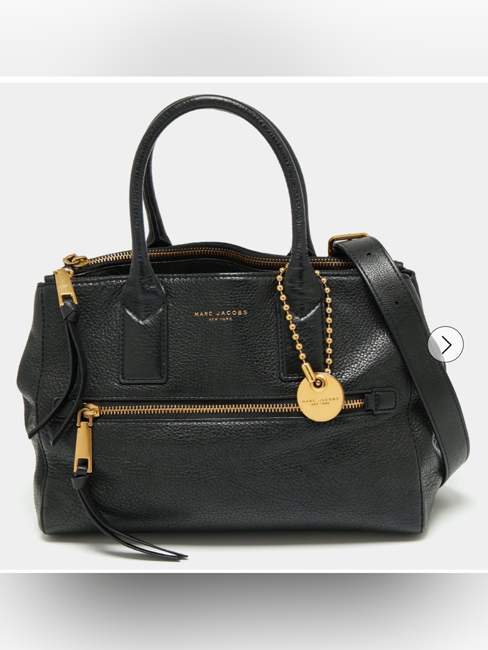 Marc Jacobs Black Leather Satchel with Gold Accent Charm